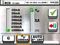 Ekran wyboru typu wyłącznika RCD